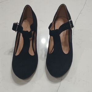 Chic Black Heeled T-Strap Shoes Sz 46 Fit Sz 12 American New Without Tag Or Box